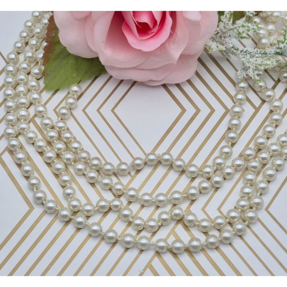 Nice Long Faux Pearl Necklace Ivory White Opera Infinity Strand 72 Inch Flapper